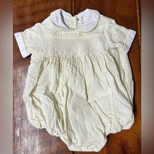 Strasburg Yellow/White Hand Smocked Bubble for Newborn